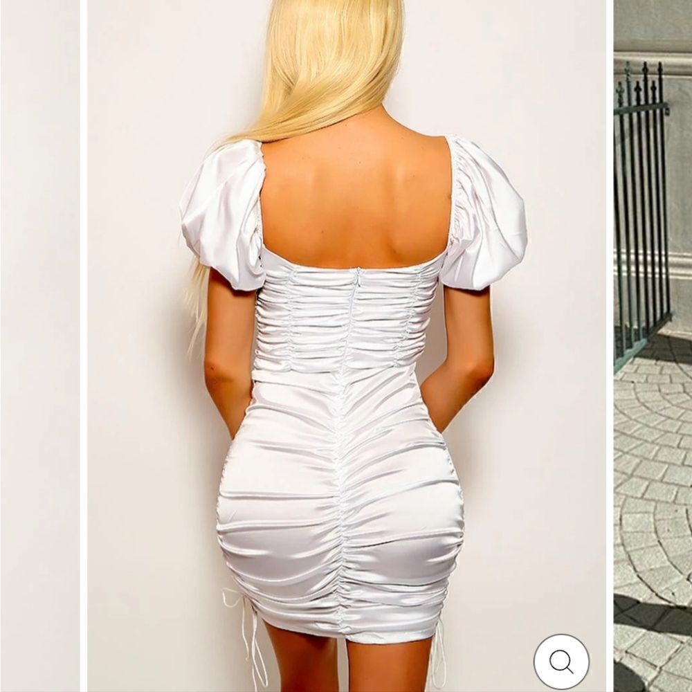 Sabo Skirt Ruched Mini Peasant Dress in White - Picture 6 of 11